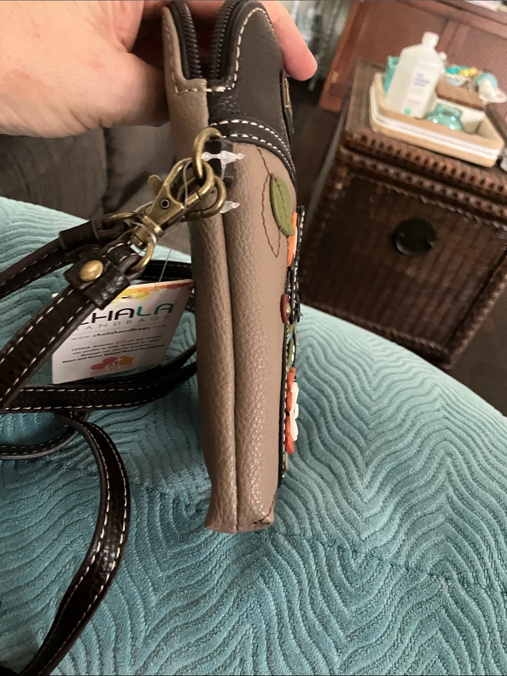 Chala Black & Taupe Cat Applique Crossbody Bag - Picture 7 of 9